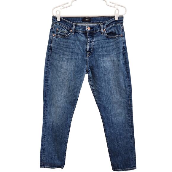 7 For All Mankind Button Fly Jeans Mid Rise Slim Fit Medium Wash Denim Size 29 - Picture 1 of 12
